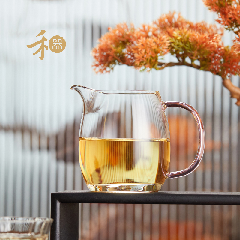 禾器澄然茶海 浅粉色 大号加厚 高硼硅玻璃公道杯 过滤分茶器