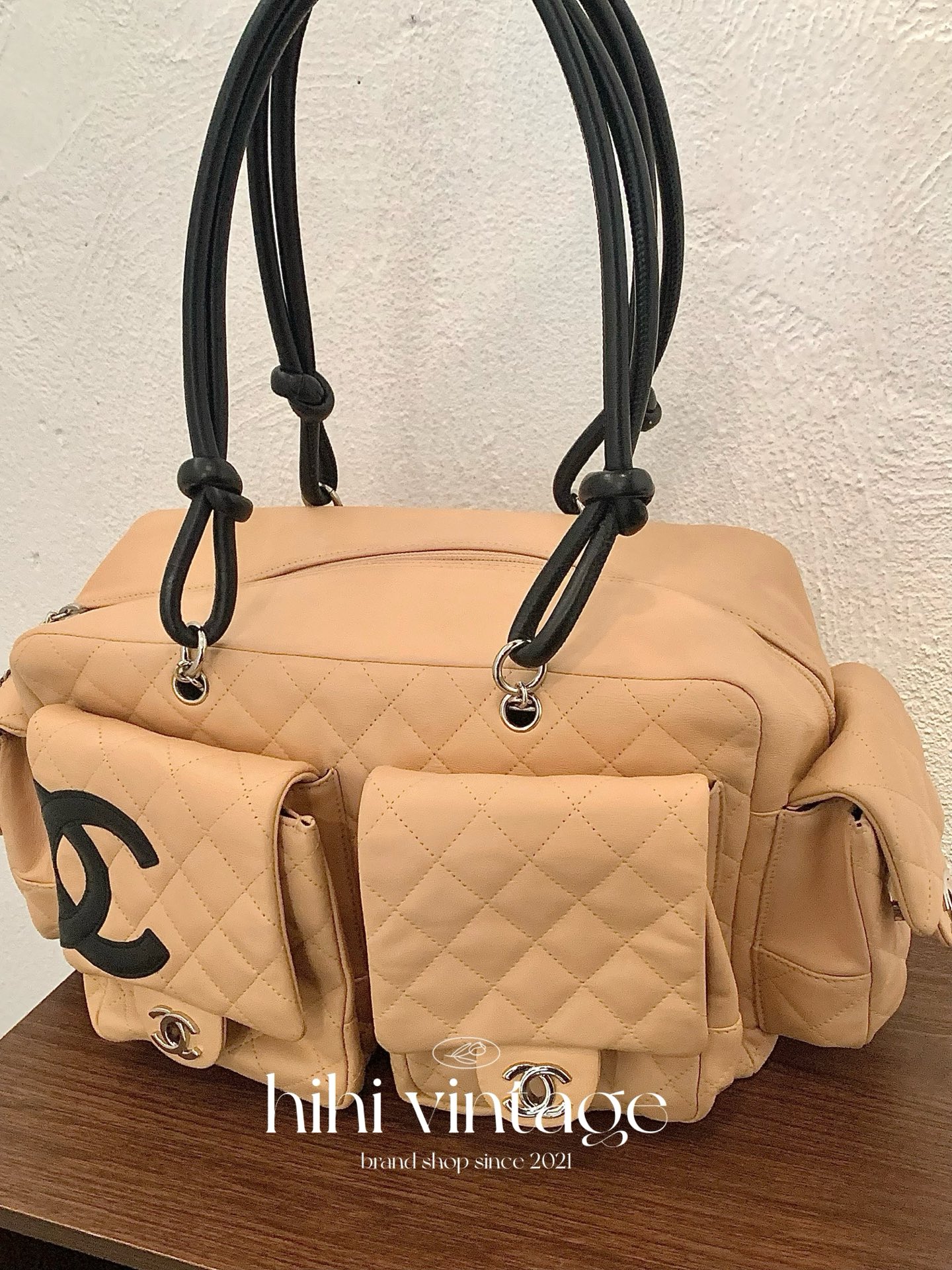95新 Chanel/香奈儿 HIHI/奶茶色康鹏机车包9开/12423922
