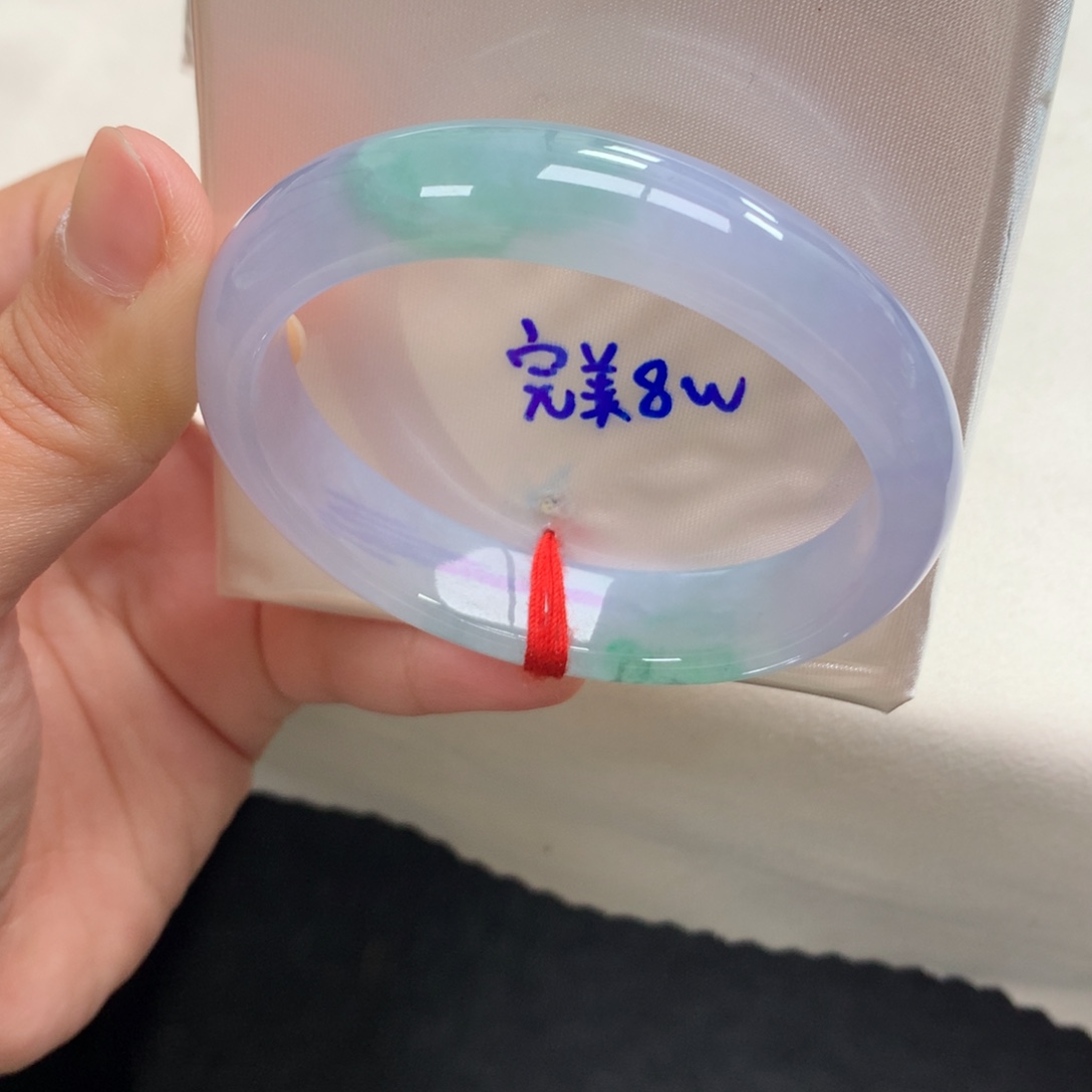 翡翠未镶嵌手镯27号53.7贵妃春彩（完美8万）