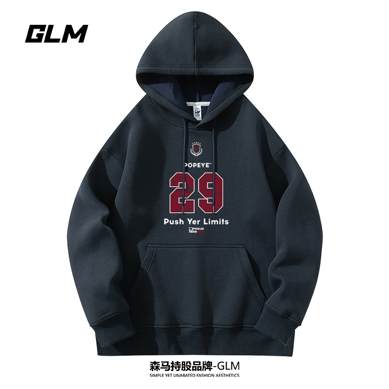 大力水手联名GLM秋冬男士连帽卫衣印花上衣情侣长袖T恤打底衫外套
