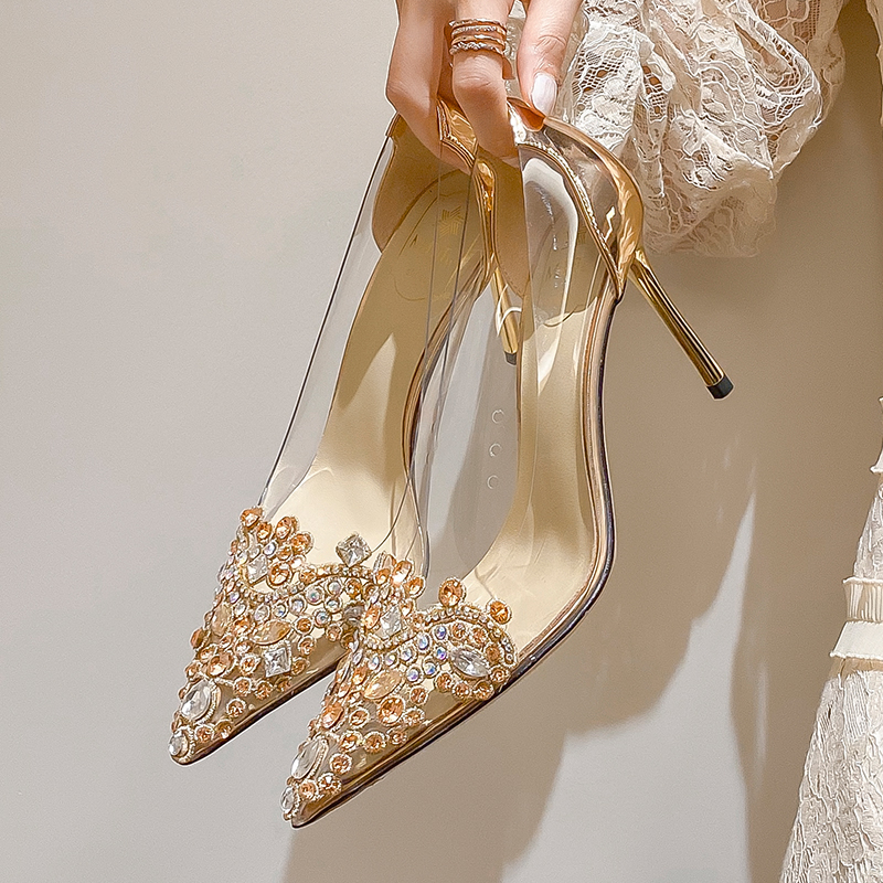 米蒂图羊皮高跟鞋女细跟2025年春季新款透明鞋洋气质新款不累脚