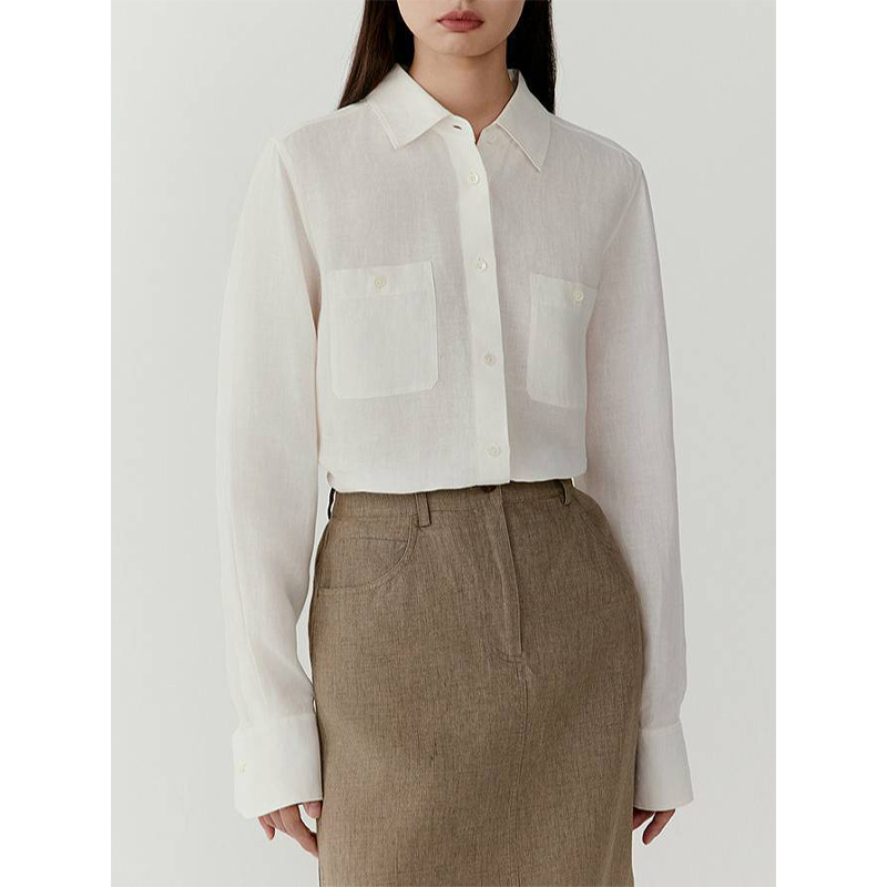 原单非世面货！翻领前口袋苎麻白衬衫 C771