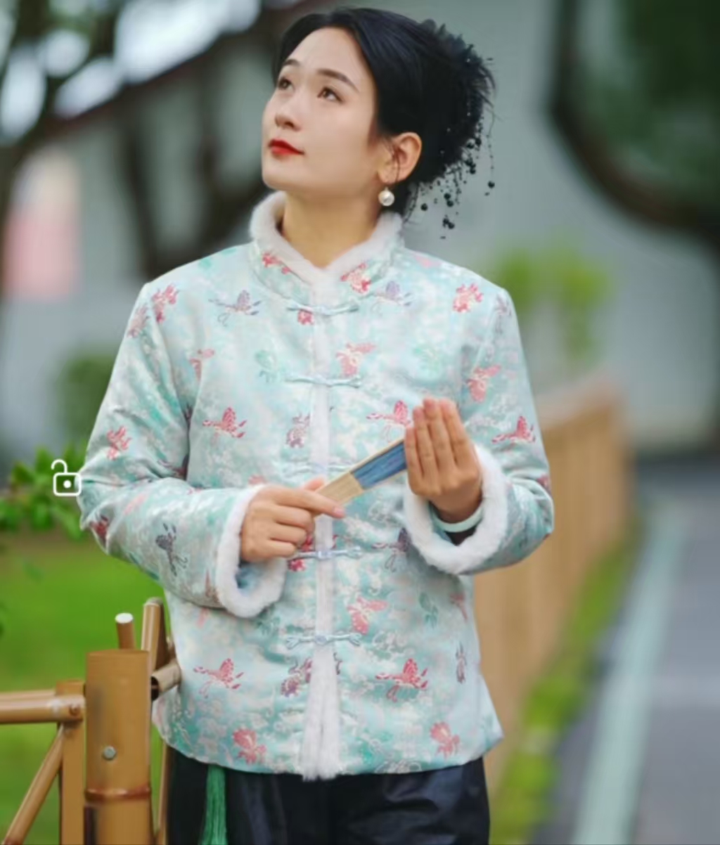 新中式（加棉）2025开春新款宋锦异色萝织花高档盘扣棉外套