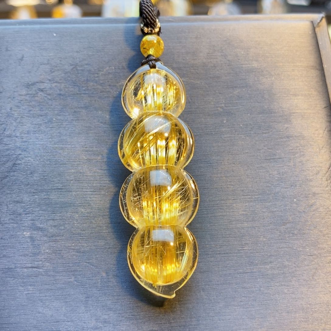 发晶颈饰未镶嵌天然钛晶四季豆吊坠