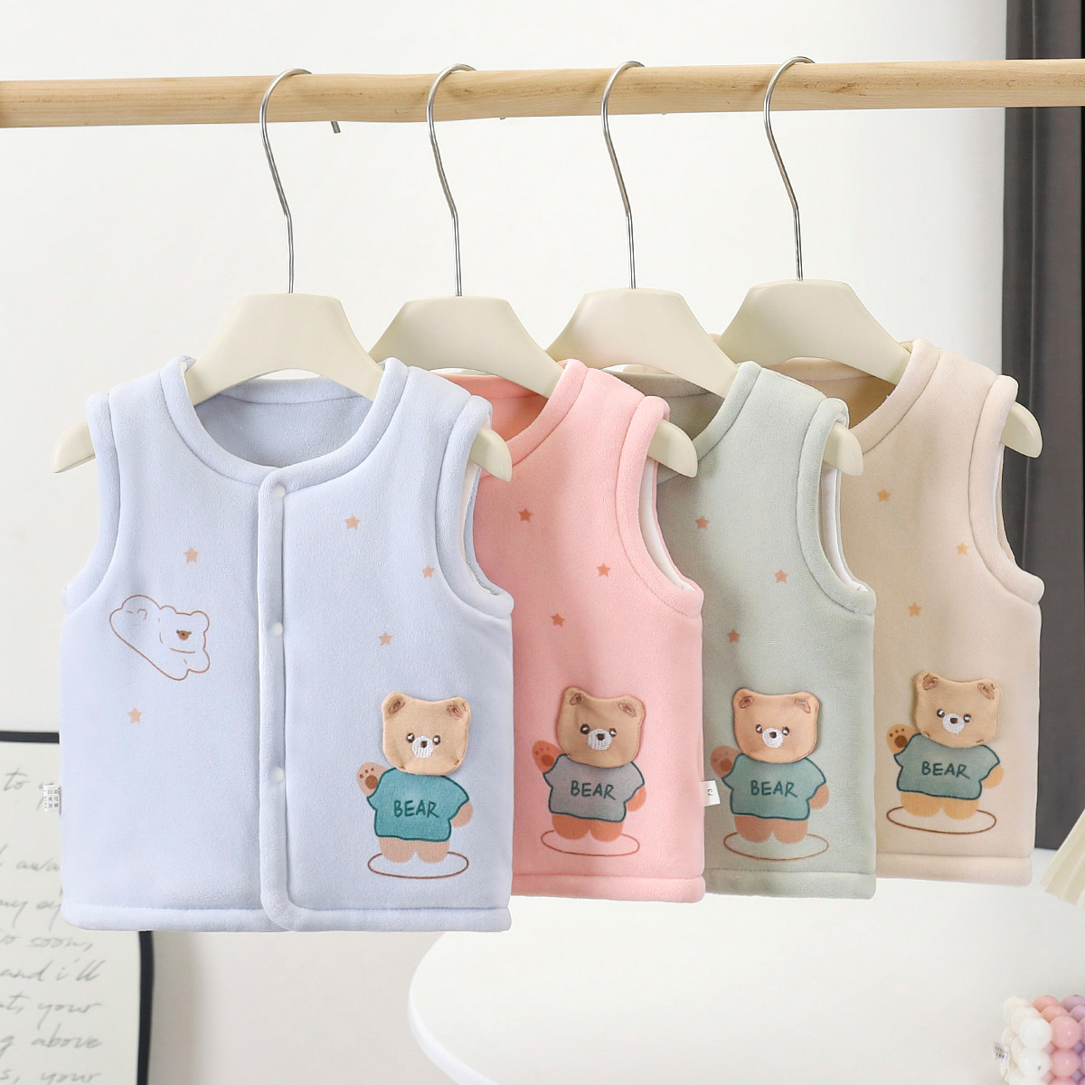 A类570克宝宝秋冬款加绒加厚马甲婴儿保暖坎肩外穿马夹