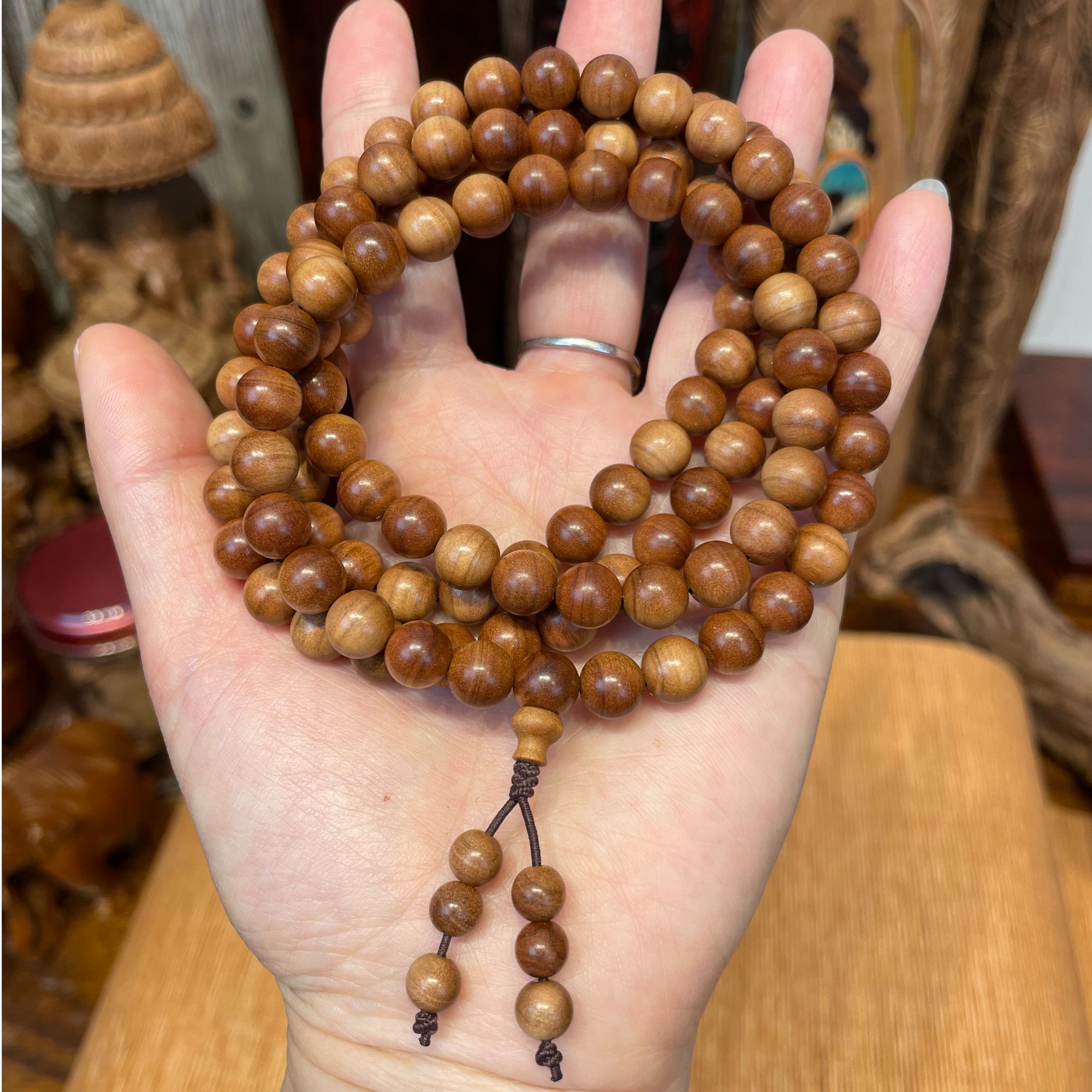 印度迈索尔老山檀香0.8cm*108颗横纹黑肉沉水老料凉甜【老良红木】