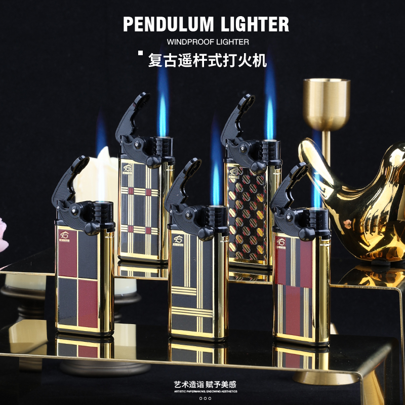 摇臂蓝焰防风打火机耐用充气个性创意金属套送礼广告定制彩印雕刻