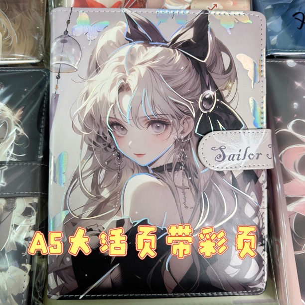 美少女动漫风A5磁扣活页彩页手账本学生高颜值可爱笔记本