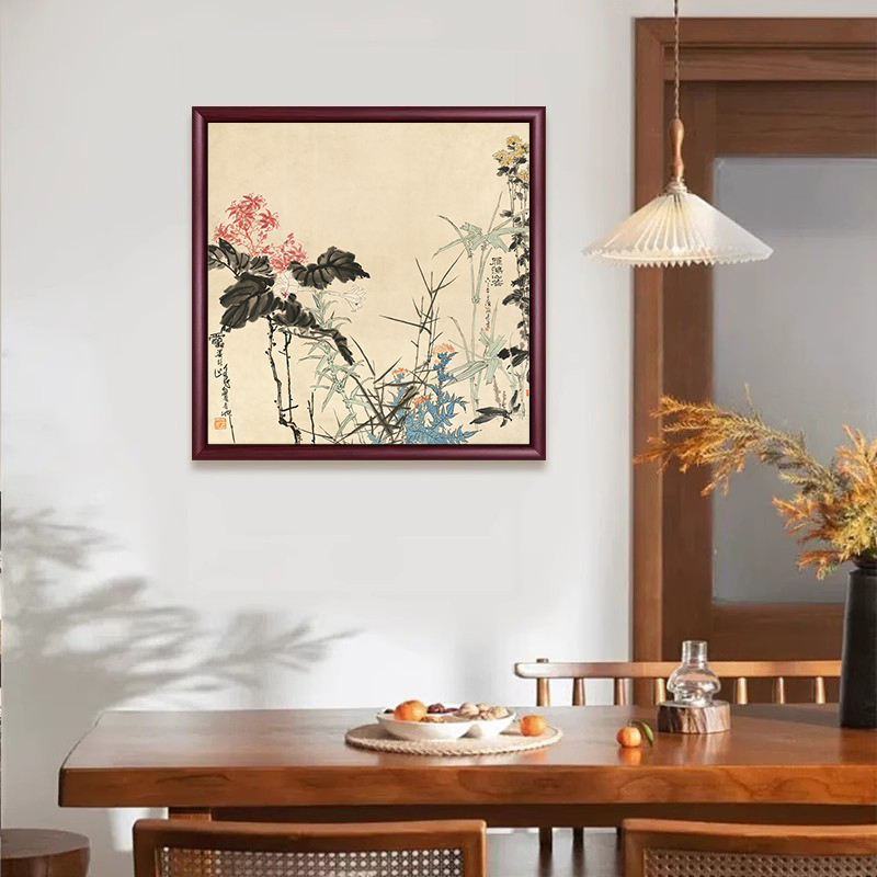 【50*50】中式国风雁荡山花图喷绘装饰画挂画适合客厅沙发背景悬挂