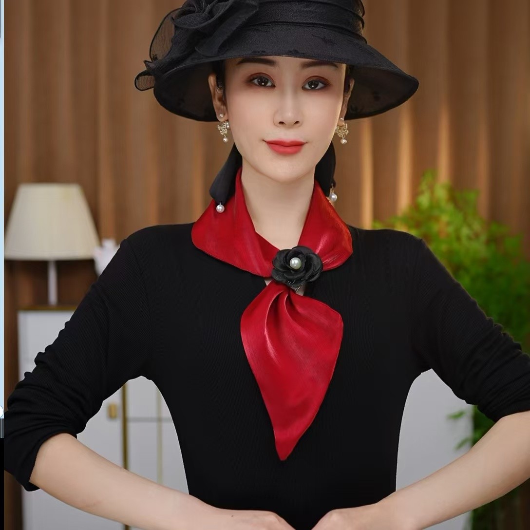 新款纯色时尚懒人百搭丝巾清风纱花朵小耳朵巾