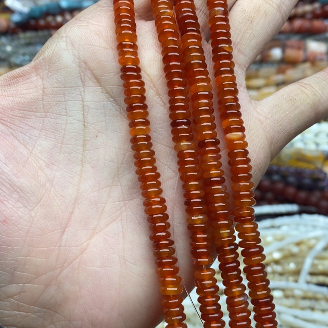 玛瑙/玉髓未镶嵌珠宝半成品一条天然2×6红玛瑙算盘珠