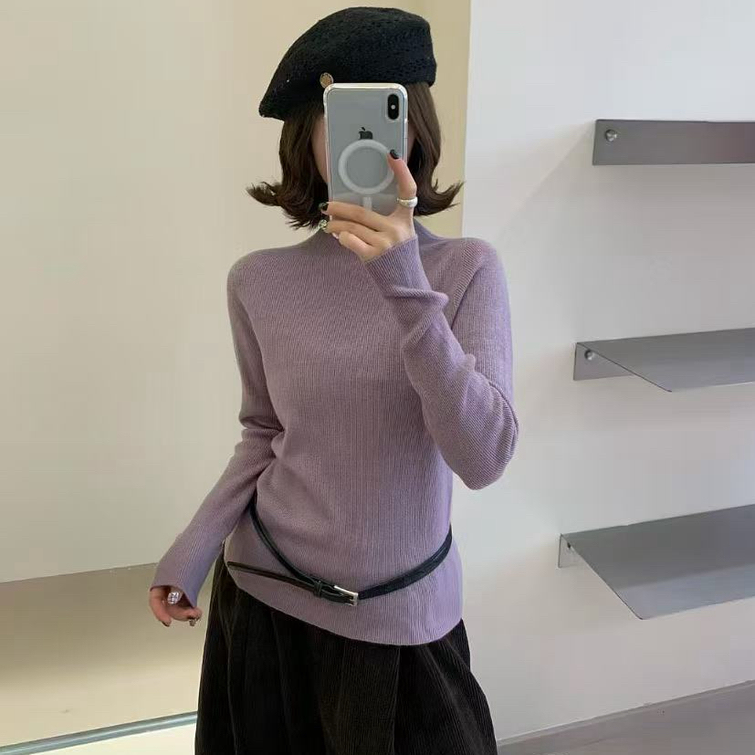 容容定制长袖常规极简风显瘦针织毛针织衫中高领修身上衣百搭142