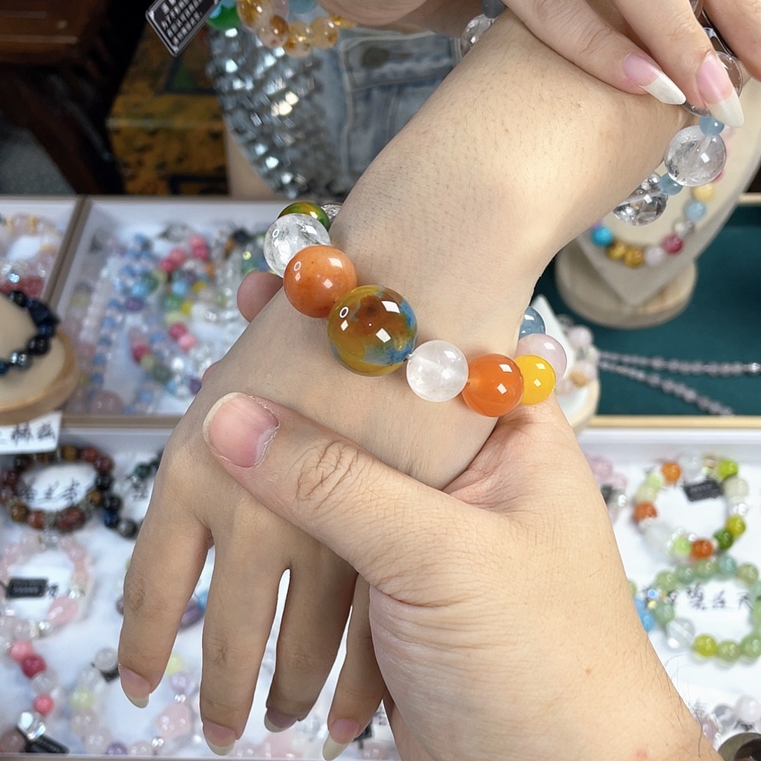 水晶手链银S925镀金镶嵌