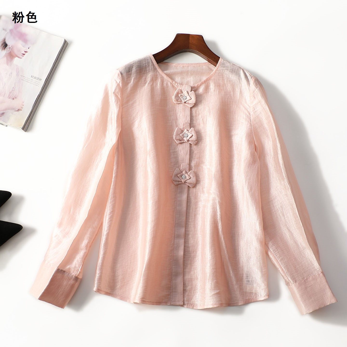 248081春中长款长袖单排扣衬衫休闲复古中国风衬衣