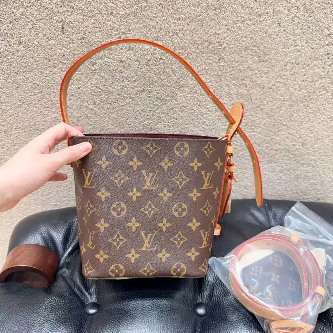 99新 LouisVuitton/路易威登 LV ALL IN BB 棕色 老花 牛皮 水桶