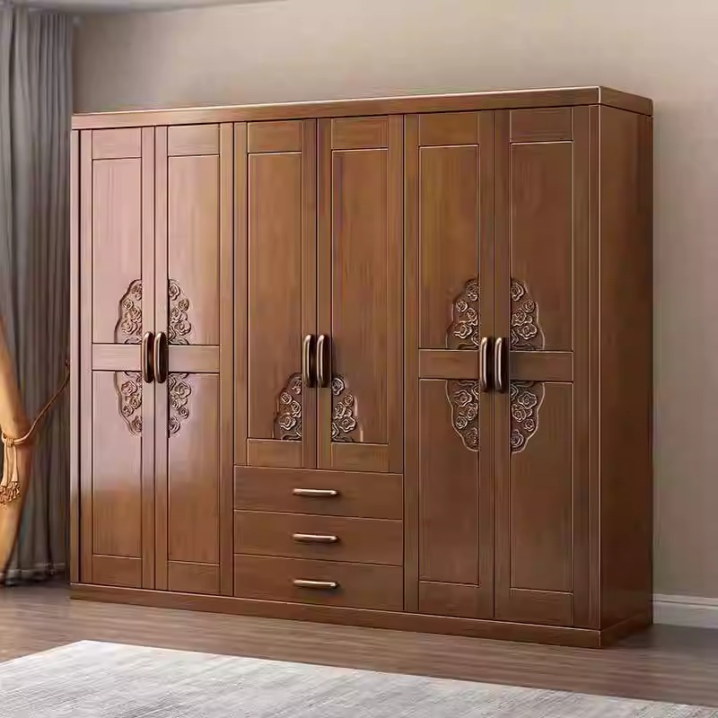 中式实木衣柜高档卧室雕花对开门大容量家用衣柜经济型大衣橱