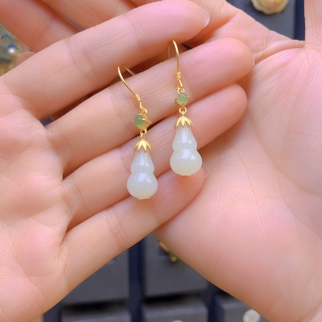 和田玉耳饰银S925镶嵌