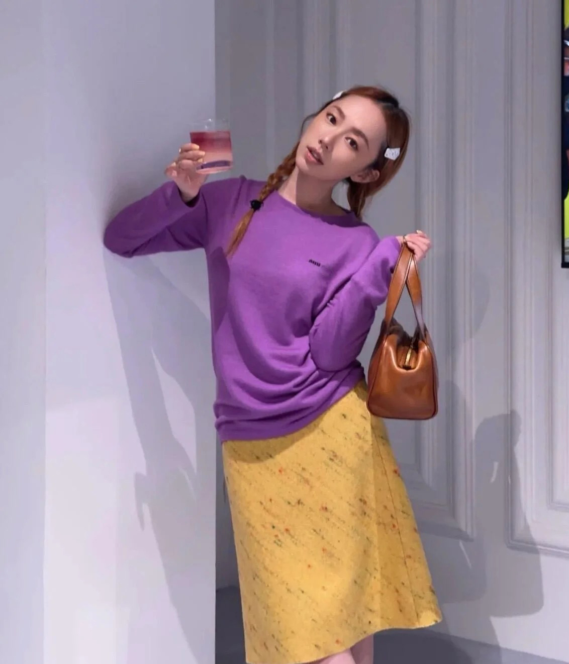 25秋季新品甜美风减龄款圆领芋泥紫羊毛长袖针织衫套头打底衫女士