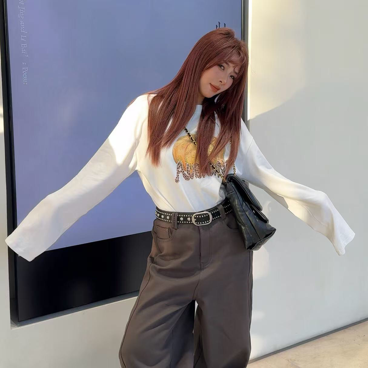 活力满满”豹纹南瓜磨毛T恤