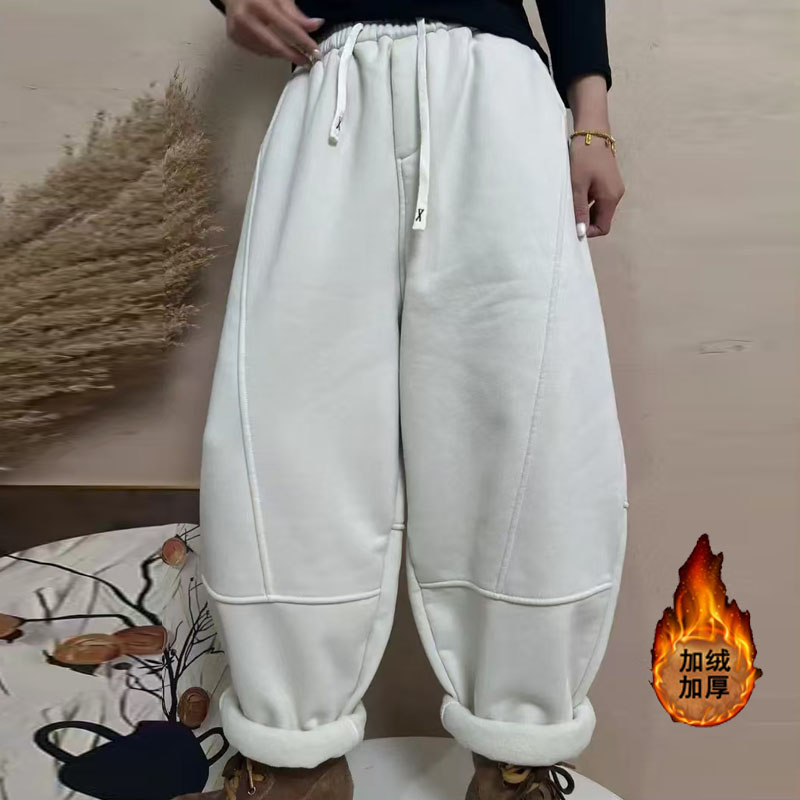冬季新款加绒加厚宽松休闲卫裤女百搭显瘦保暖哈伦裤长裤