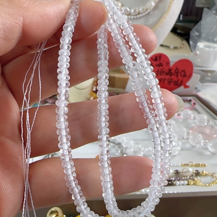 老矿4加算盘刻面白水有纹理半成品未镶嵌水晶