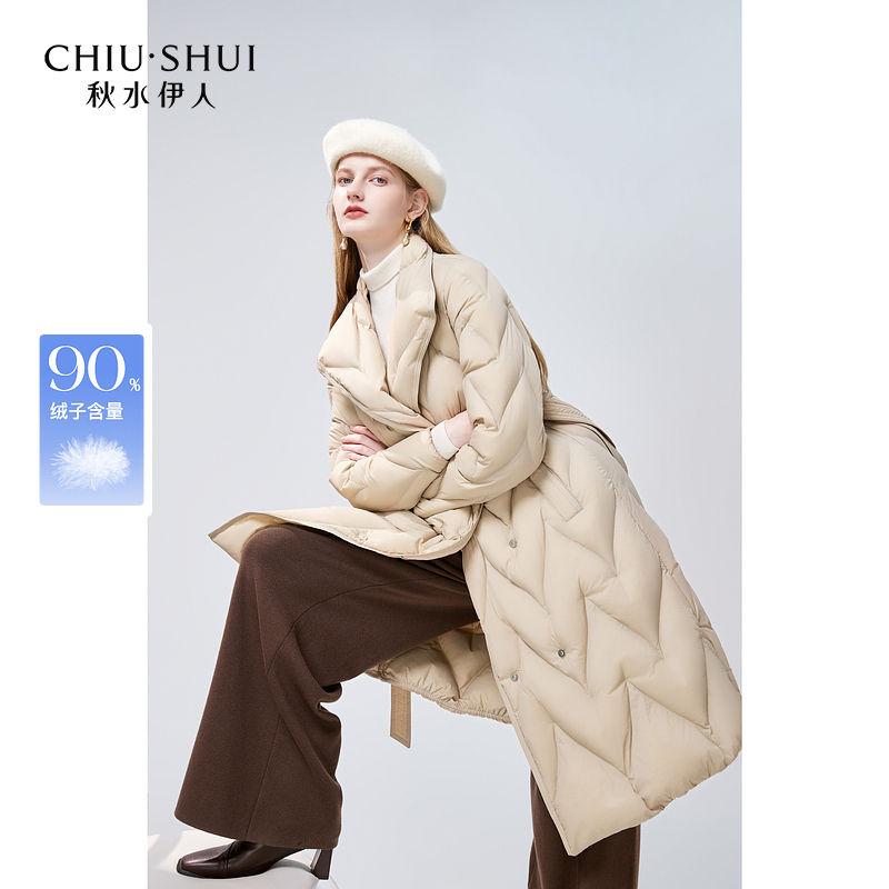 【直播优选】秋水伊人中长款羽绒服女90白鸭绒外套624408D150254
