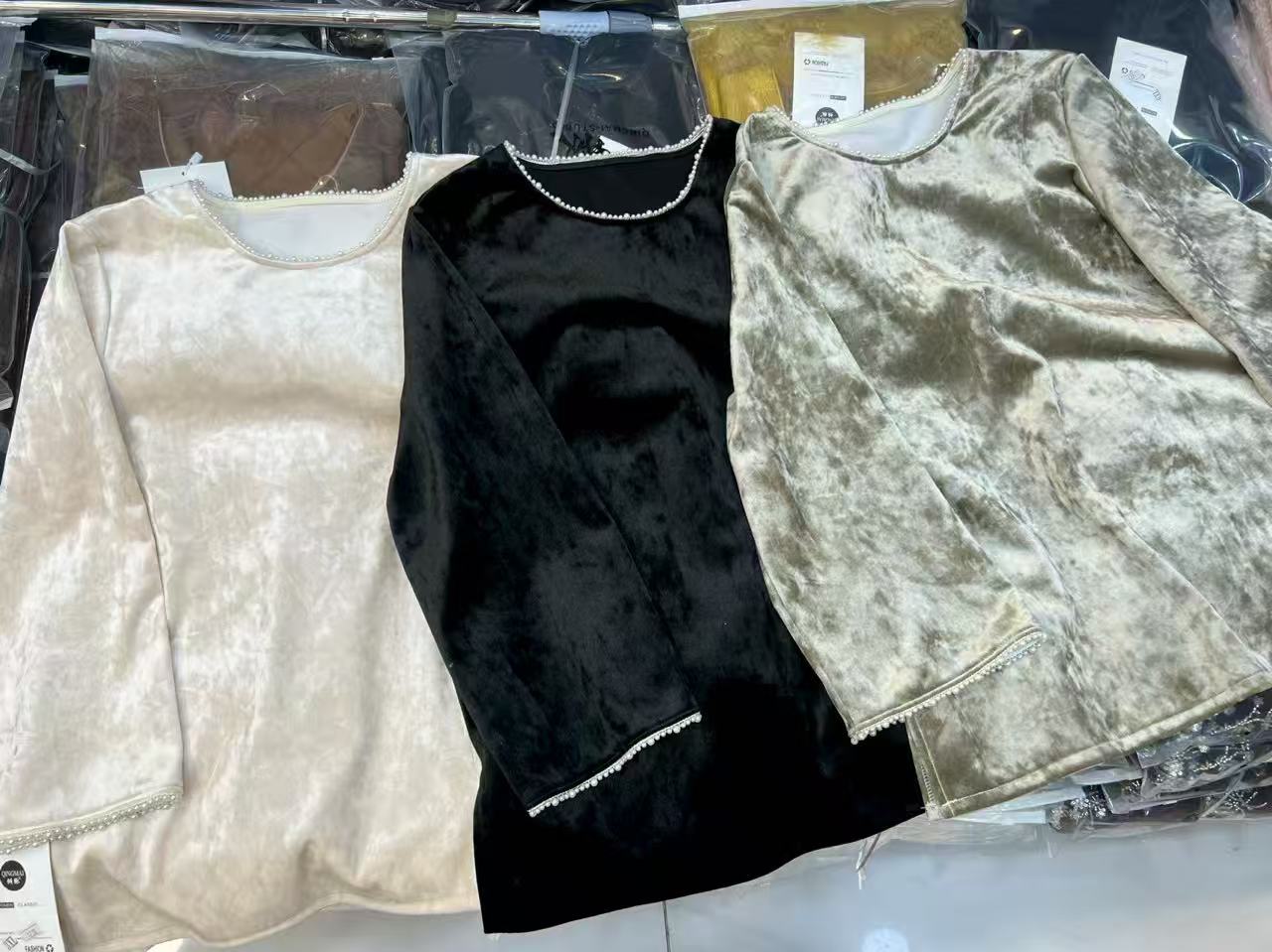 新中式国风复古钻石绒秋冬大码女装长袖加绒圆领打底衫潮1230