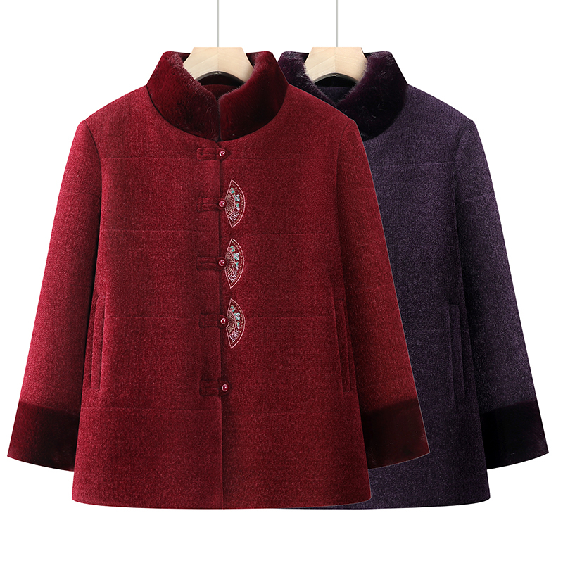 气质奶奶冬装外套加绒加厚老太太保暖棉服中老年人妈妈秋冬季大衣