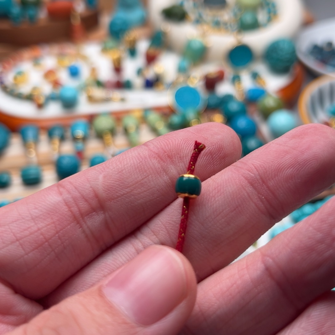 山***@绿松石18K金镶嵌珠子