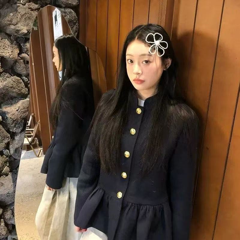 秋冬法式百搭小立领花苞短外套女小香风新中式上衣