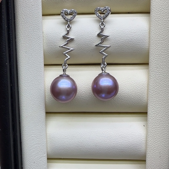 未镶嵌摆件淡水珍珠纯银紫珠耳钉10.2mm