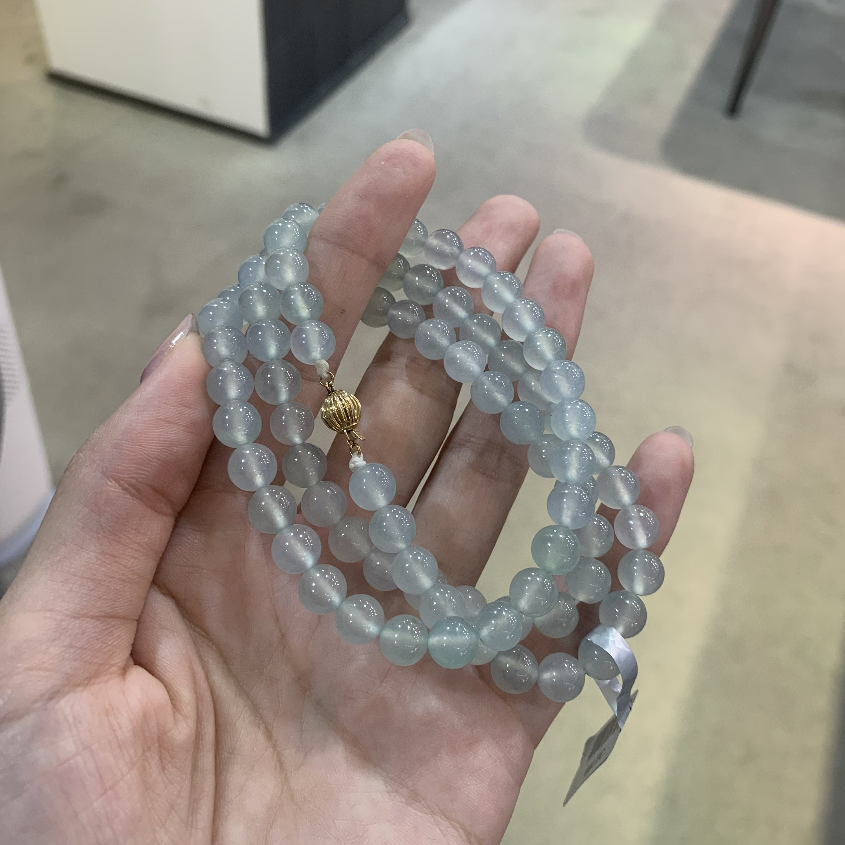 天然A货翡翠冰透圆珠天空蓝清爽百搭项链