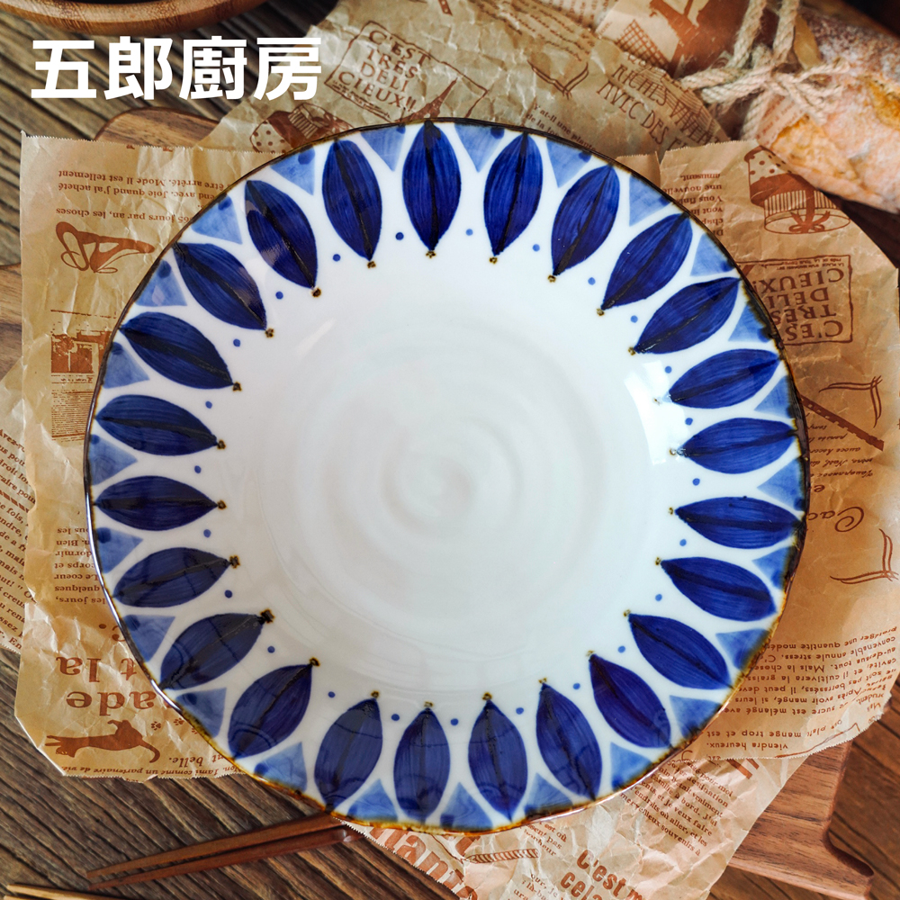五郎 日本进口 翔芳窑手工手绘花瓣深盘 寿司刺身牛排日式餐具