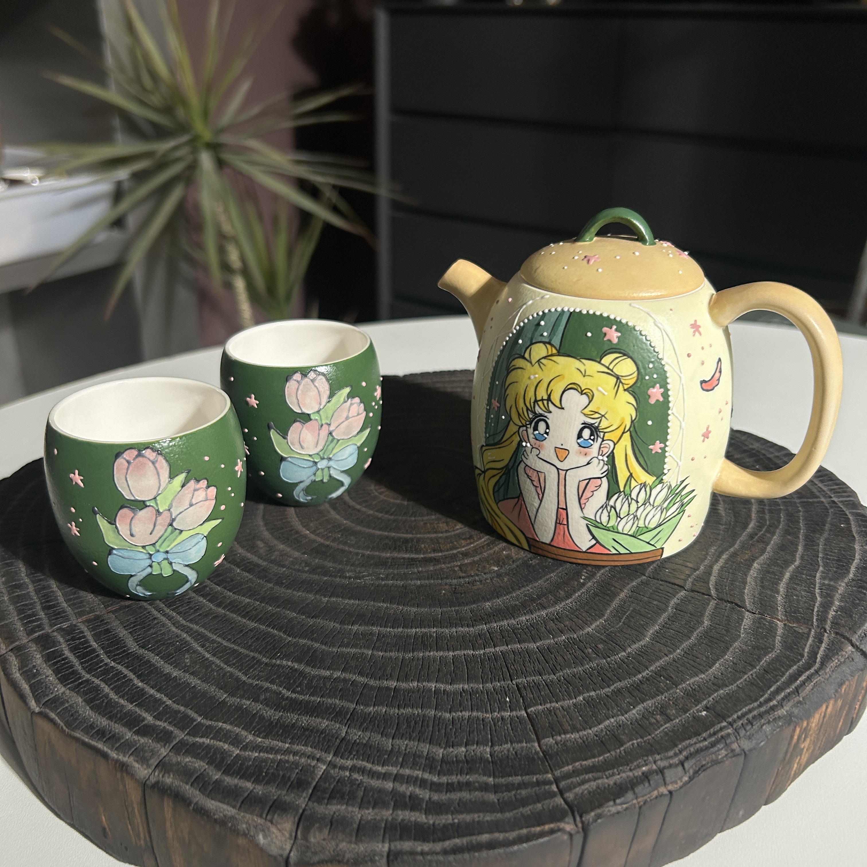 946美少女手工手绘茶壶套组