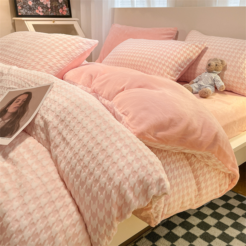 2025新款加绒高克重牛奶绒纯色双拼床单被套床上四件套加厚双面绒