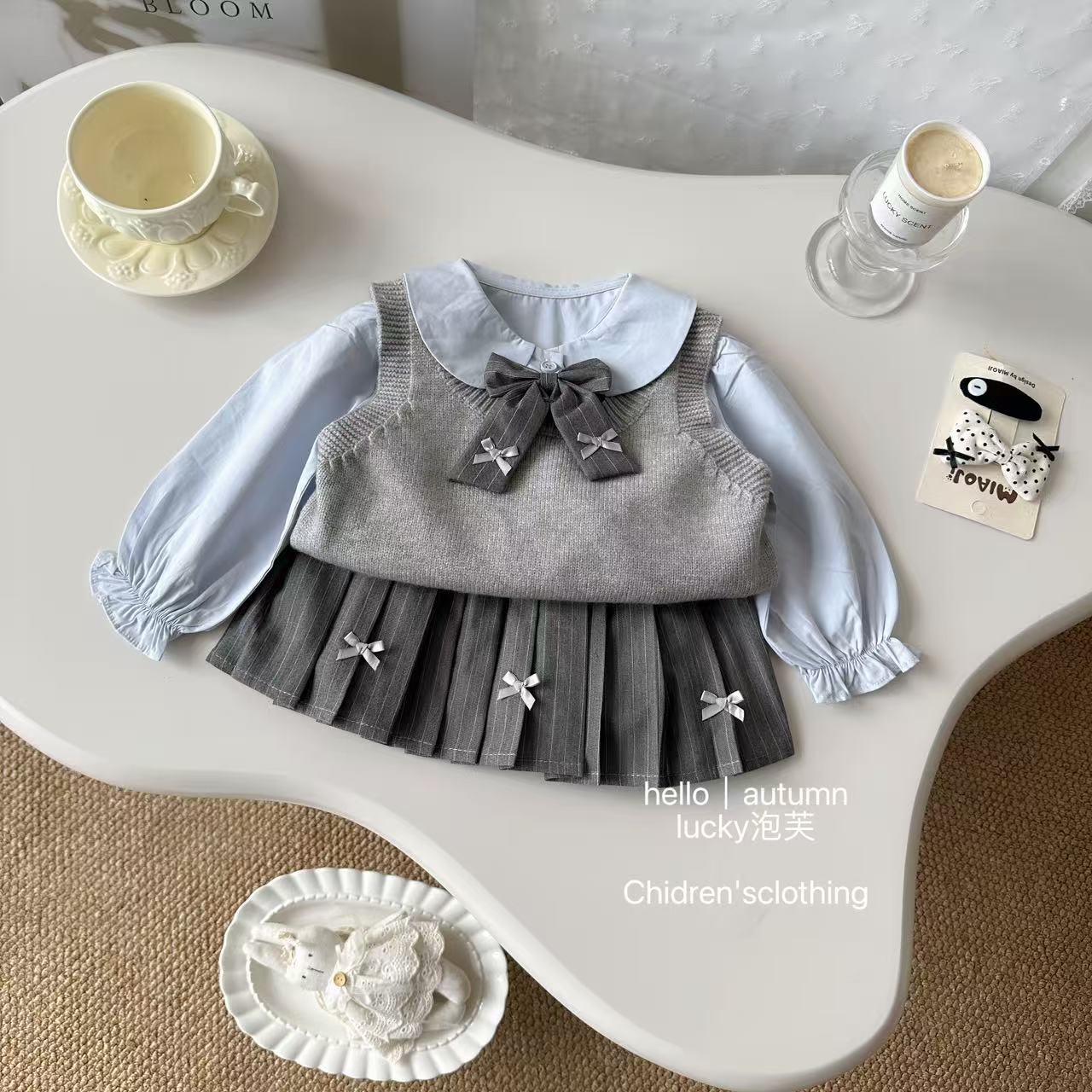 【实体现现】学院风！女童洋气针织马甲秋季韩版马甲百褶裙两件套潮