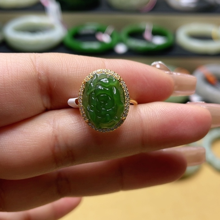 和田玉戒指银S925镶嵌