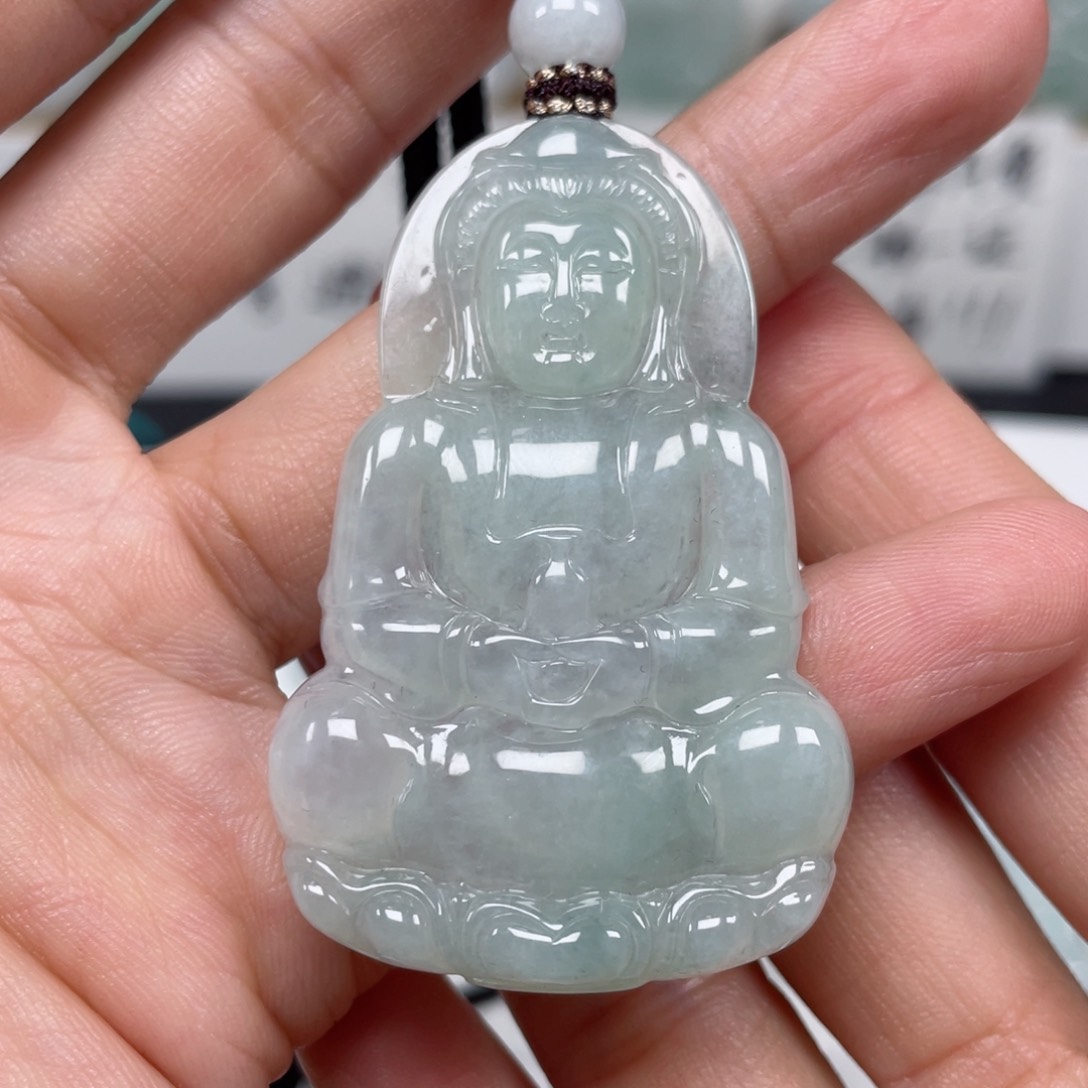 翡翠颈饰未镶嵌天然翡翠A货观音100号