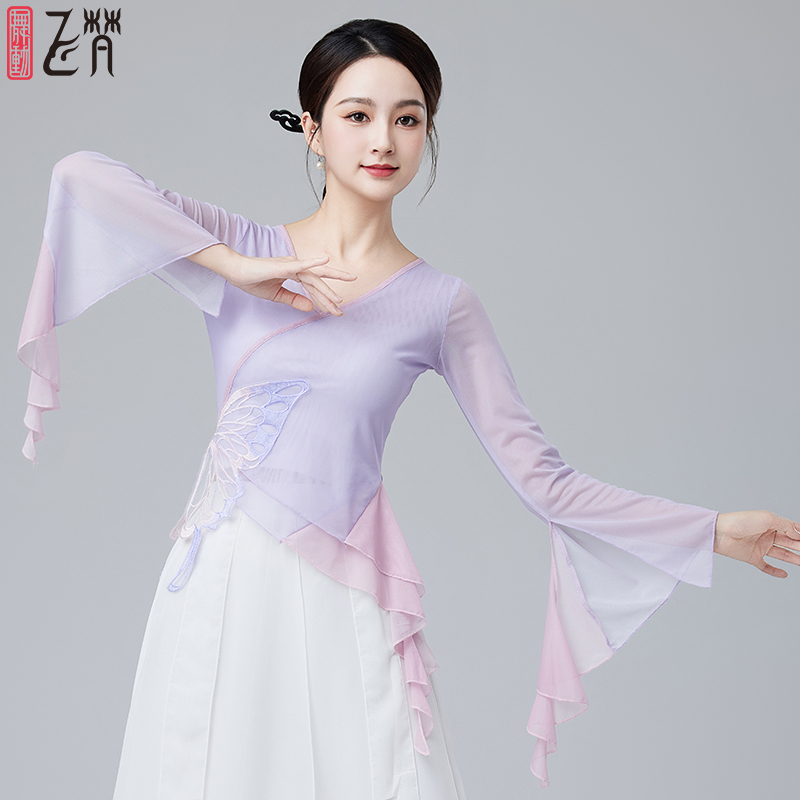 古典舞身韵练功服女新款春夏弹力纱衣上衣艺考飘逸舞蹈服