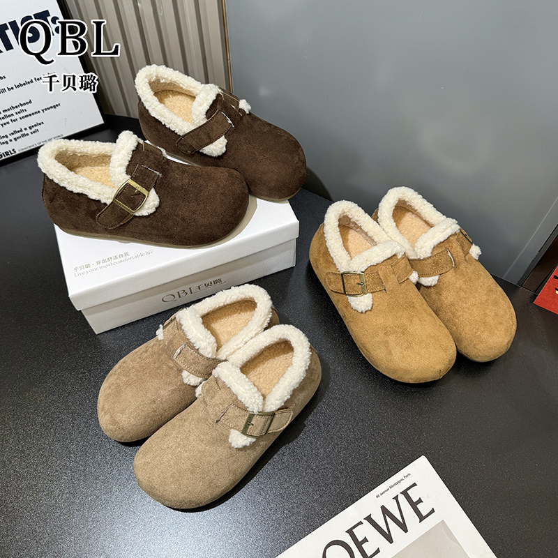 千贝璐【5cm勃肯鞋】厚底增高加绒女2025新款冬毛毛鞋雪地靴保暖