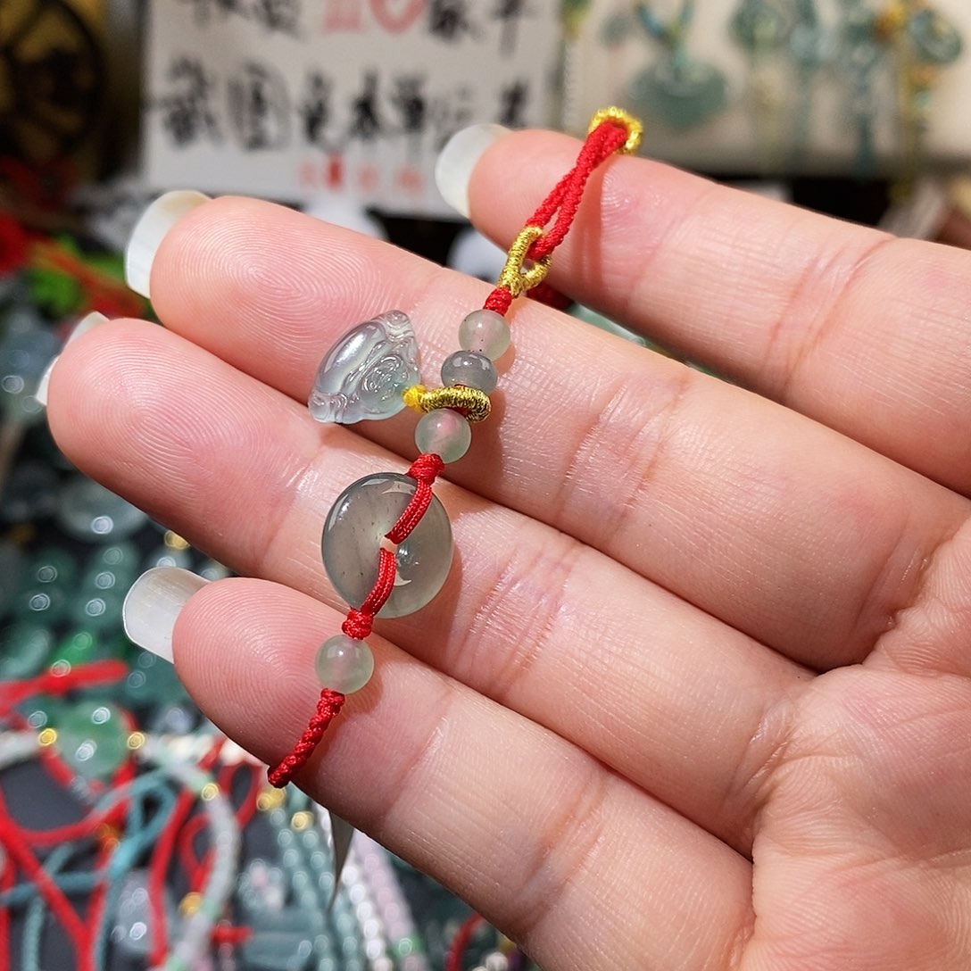 翡翠未镶嵌颈饰平安扣➕佛公红绳15