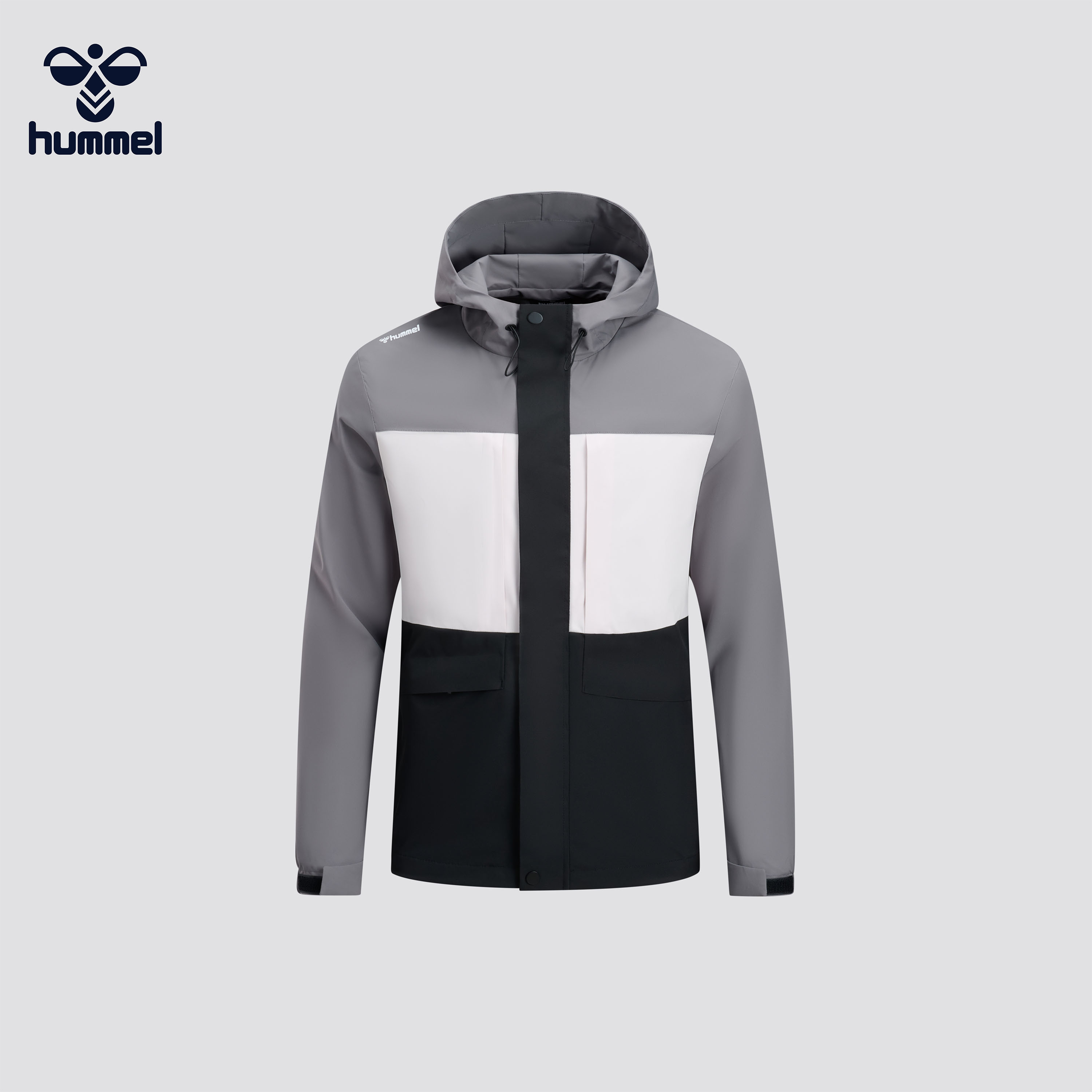 HUMMEL户外夹克连帽运动休闲防风外套男款时尚撞色秋冬登山服