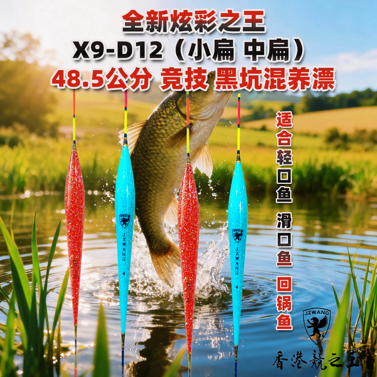 X9 D12 竞技混养 大罗非浮漂 中扁尾 全新炫彩之王 纳米 JZWANG