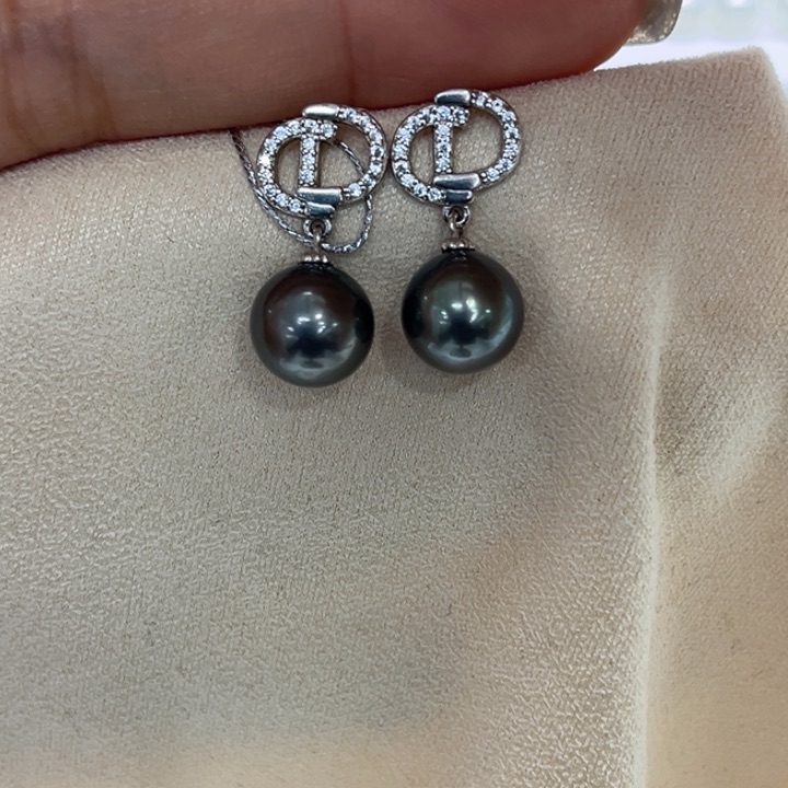 银S925镶嵌耳饰海水珍珠9-10mm61号