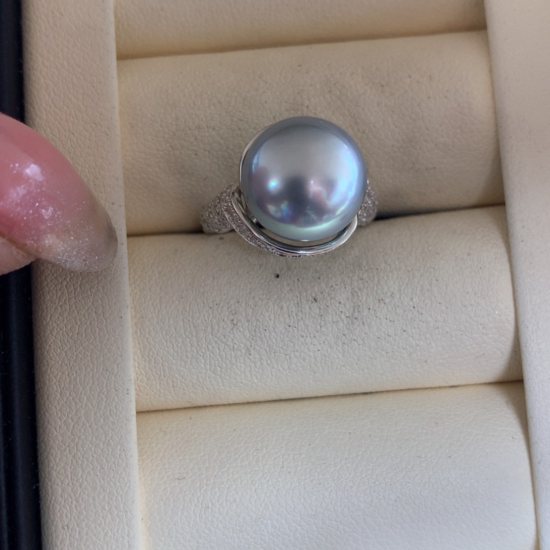 银S925镶嵌海水珍珠戒指
