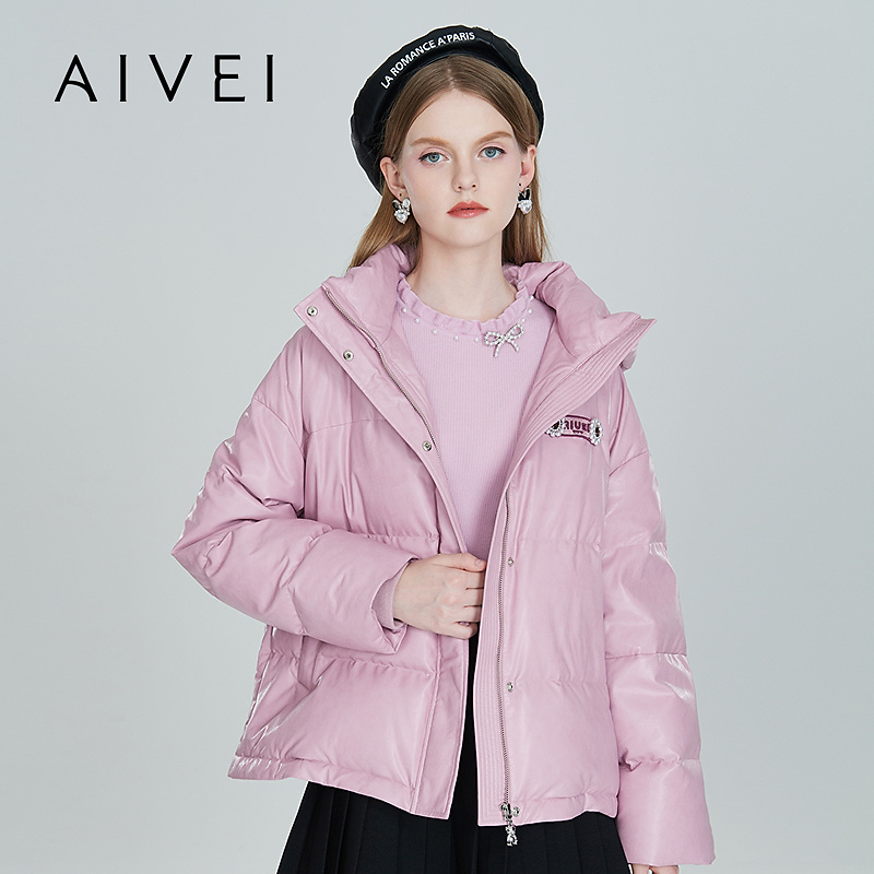 AIVEI冬季仿皮面包中长羽绒服外套鸭绒女P0660179