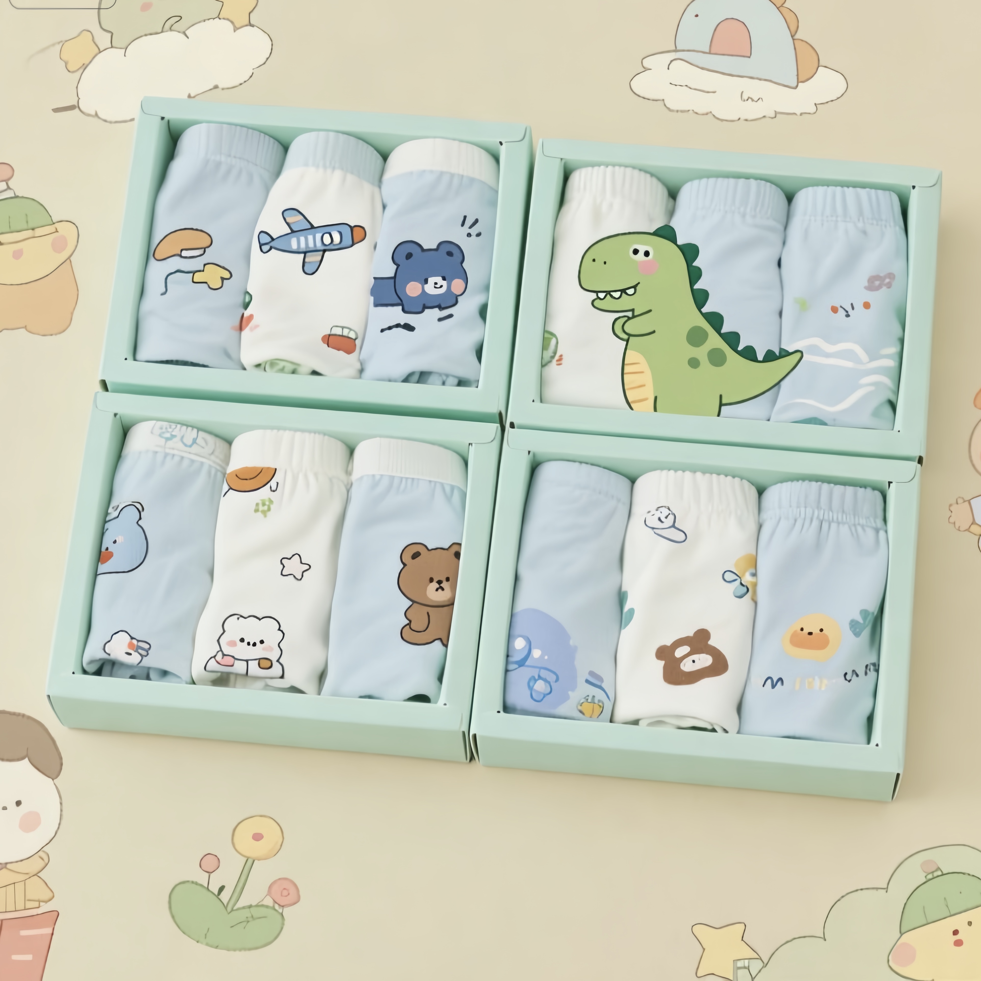 【新疆包邮】纯棉儿童男孩女孩宝宝印花舒适平角内裤透气M002中大童