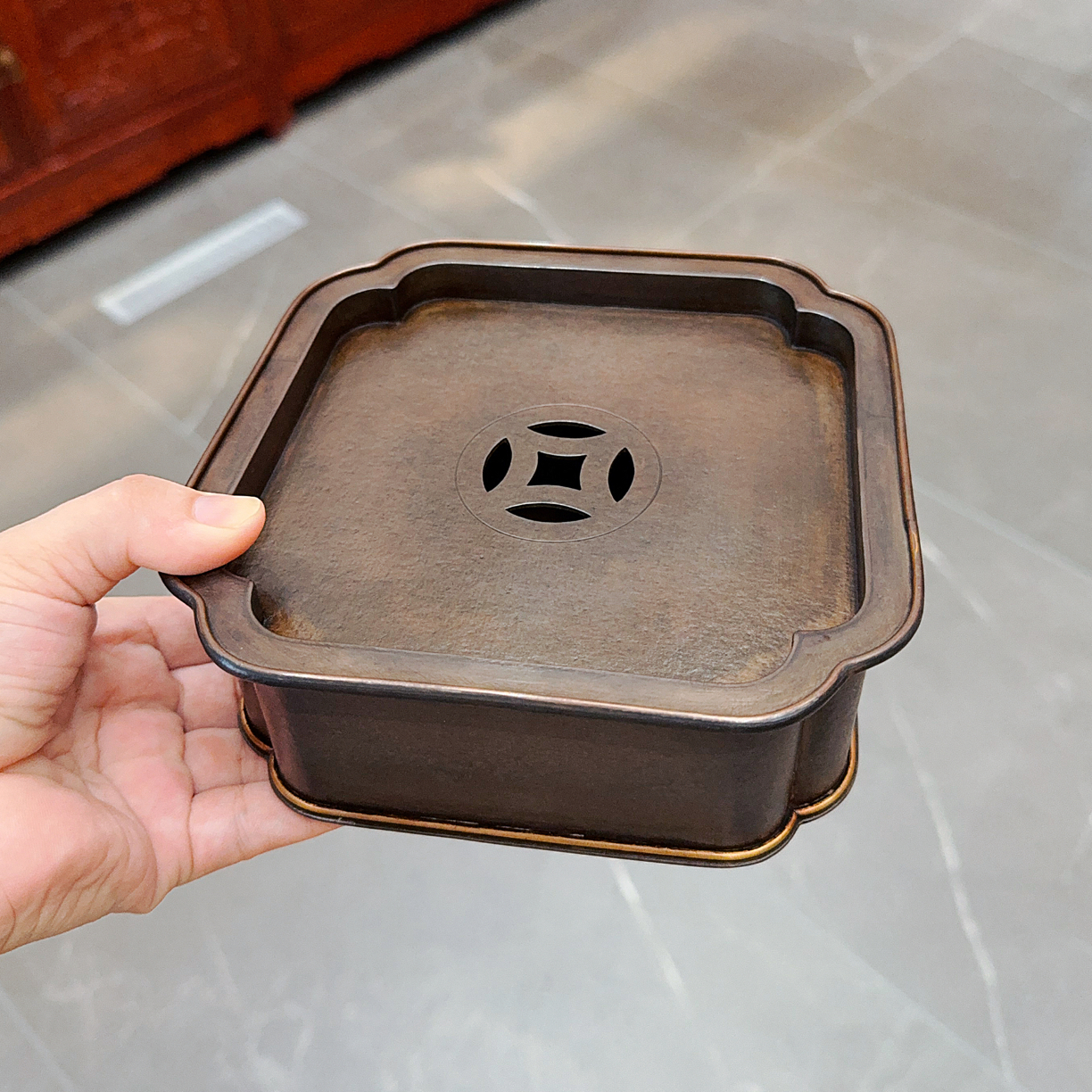 老锡盘 加厚纯锡手工功夫茶盘 储水式设计实用茶具