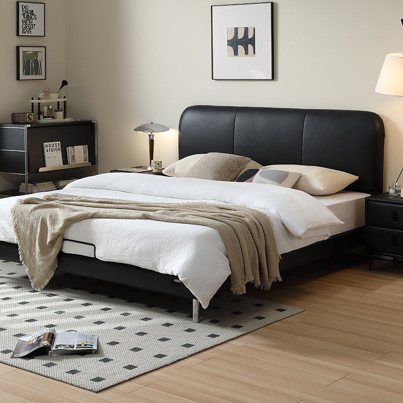 全友家居现代简约家用1.5米牛皮床主卧1.8米x2米大床双人床软床