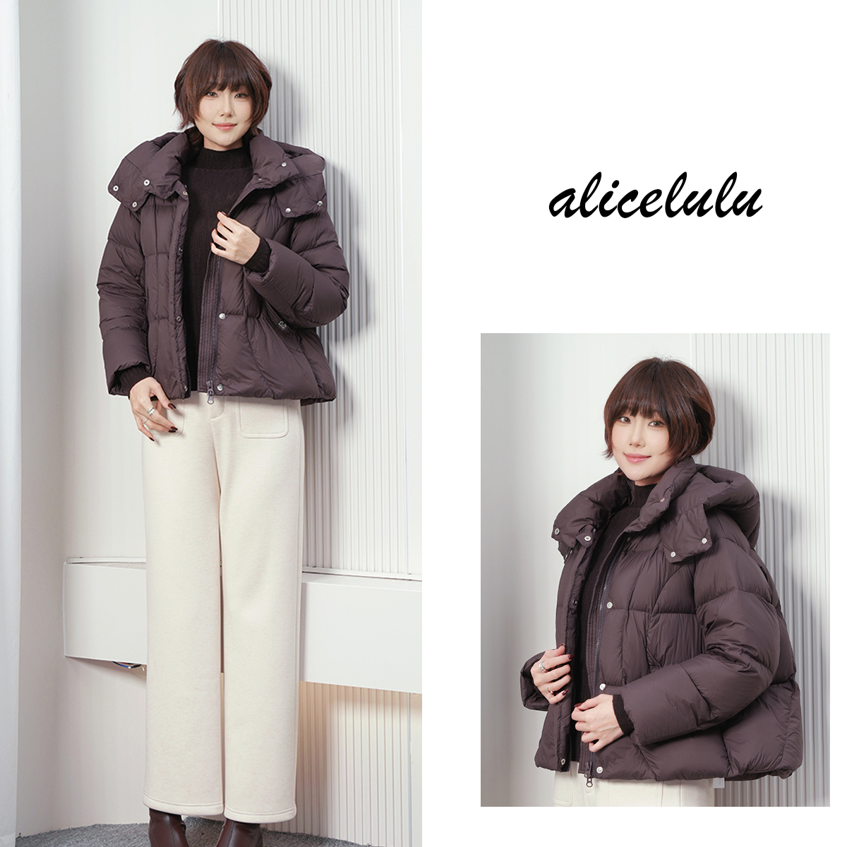 alicelulu‘云感蓬松’90白鸭绒保暖连帽短款羽绒服S2145785Tr